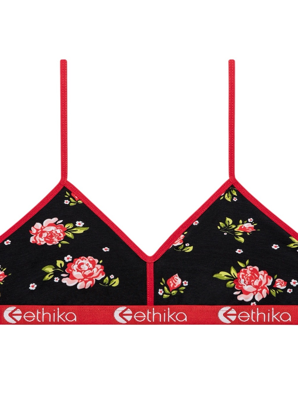 ethika "Scratch and Sniff" Black Floral Bralette with Red Trim Size L